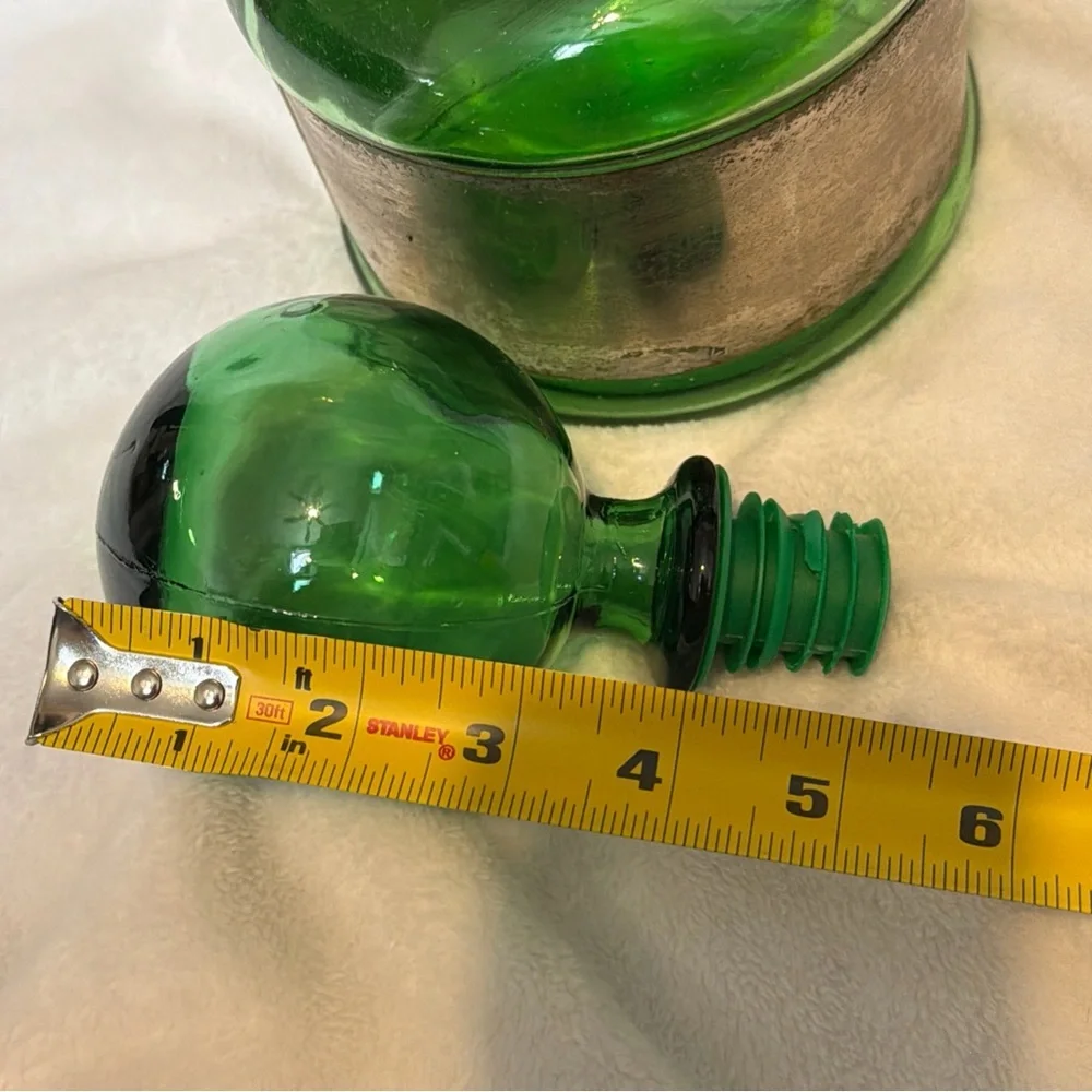 Emerald Green glass decanter & ball stopper 12” - Vintage